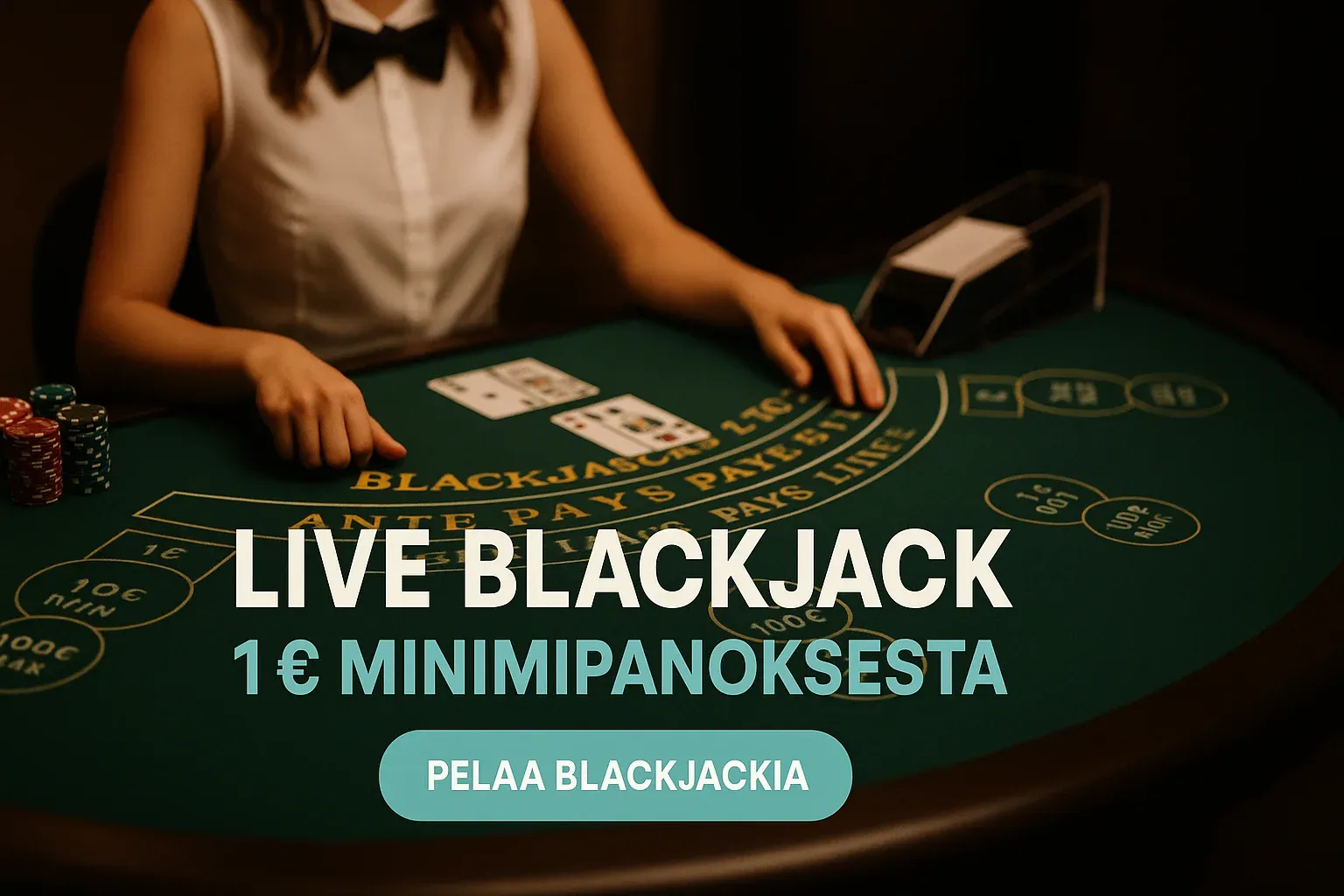 Fotorealistinen live blackjack -pöytä, 1 € minimipanos ja pelaa-painike